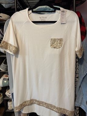 Chico's White Tee with Gold Sequin Accents